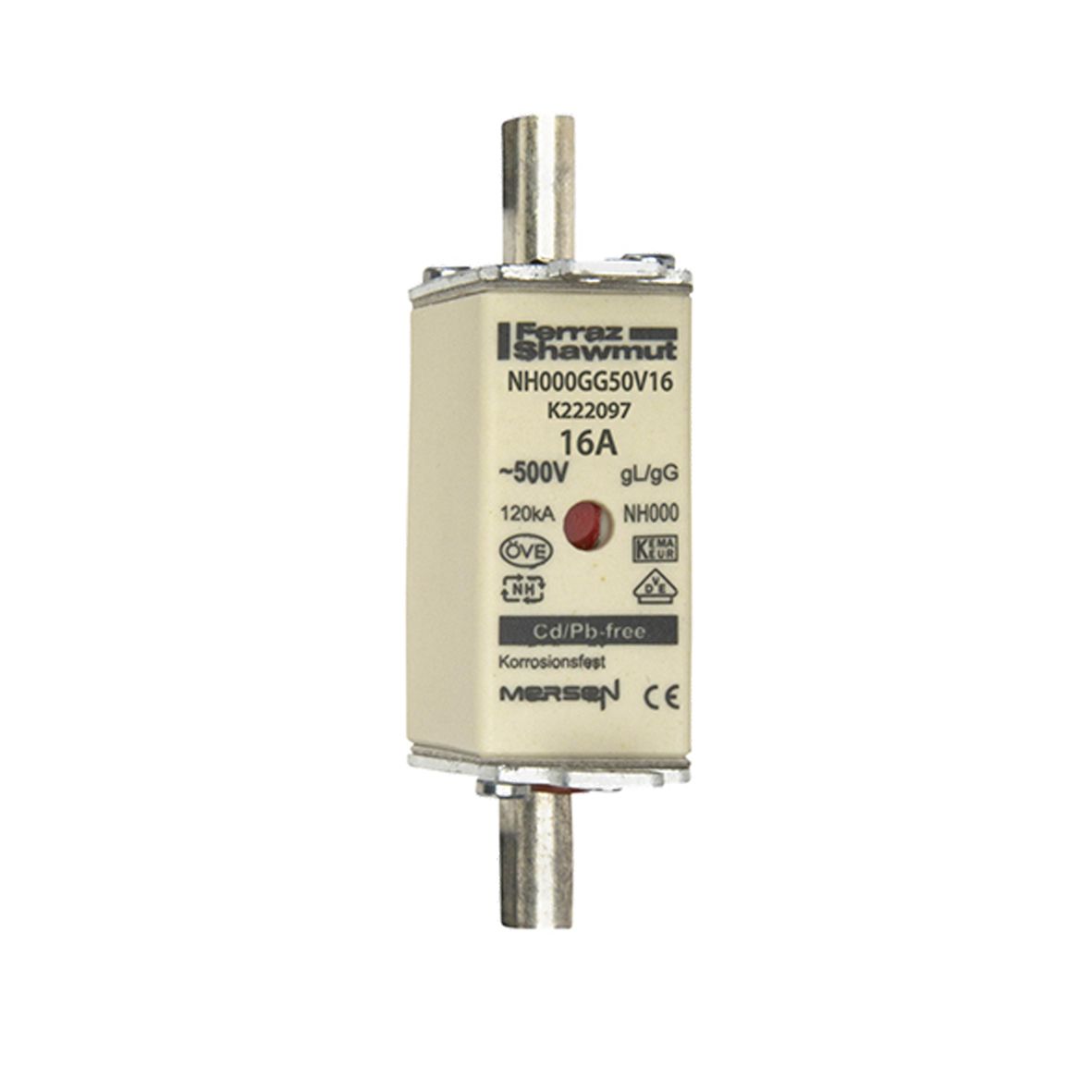 K222097 - NH fuse-link gG, 500VAC, size 000, 16A double indicator/live tags